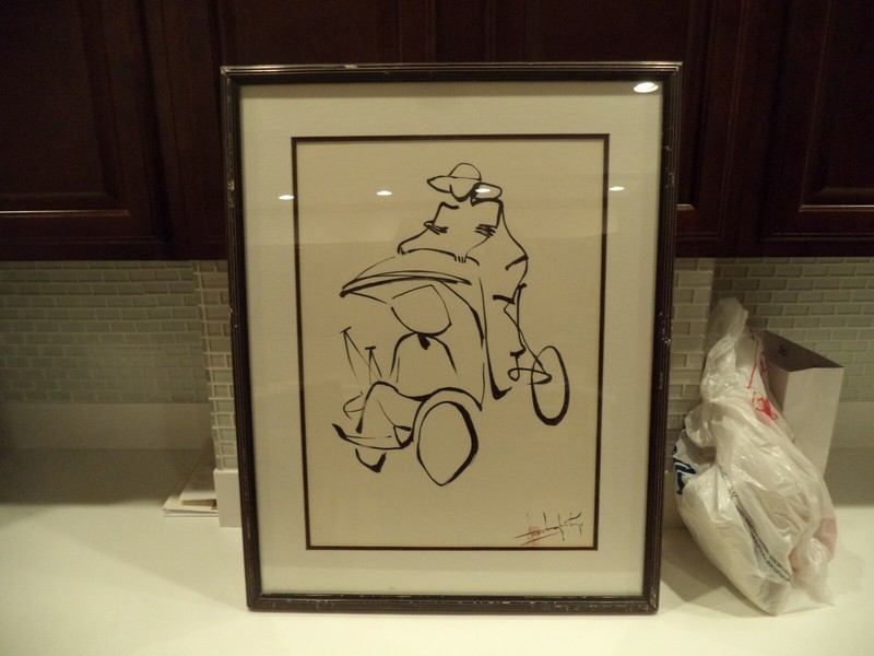 VINTAGE SIGNED CYCLE RICKSHAW HAND PAINTED DRAWING ART SIZE 21 X 15" COA gallery