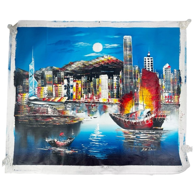 Victoria Harbour Hong Kong Impressionist Art Painting Contemporary P.K. Chan 24″