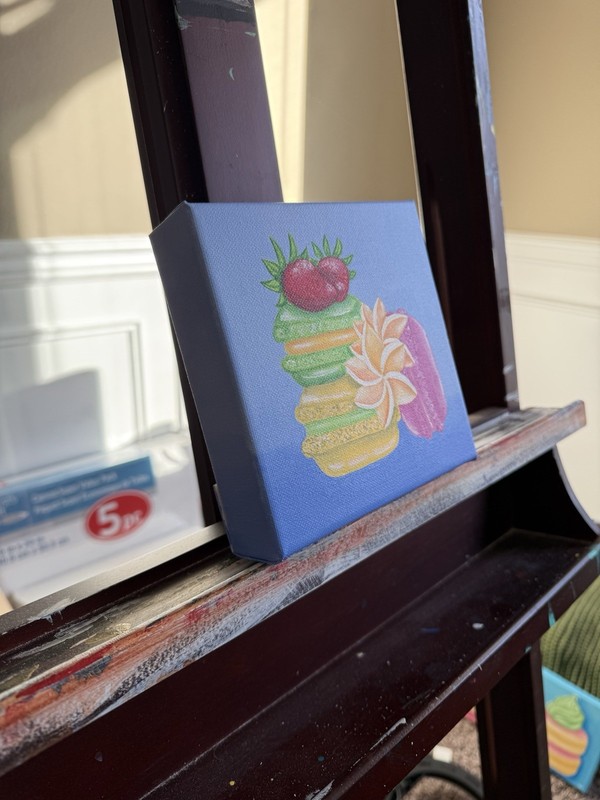 Original 6x6 Acrylic Painting Canvas by Cristycovart Dessert “Pastel Macarons” gallery
