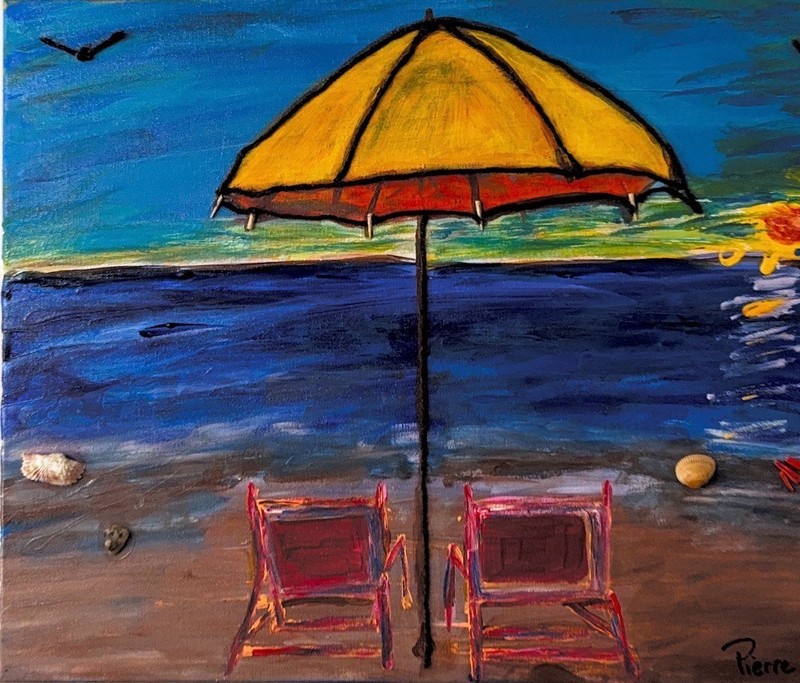 A day at the Beach 16×20 Canvas Acrylic Impressionism Original Fine Art