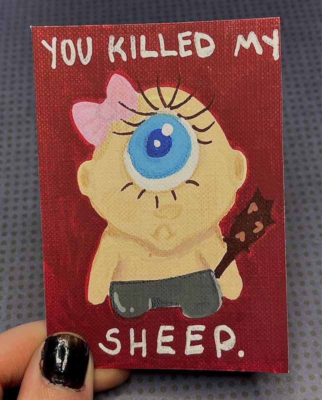 ACEO Original Art Cards Epic the Musical Cyclops and Sheep The Odyssey Acrylic