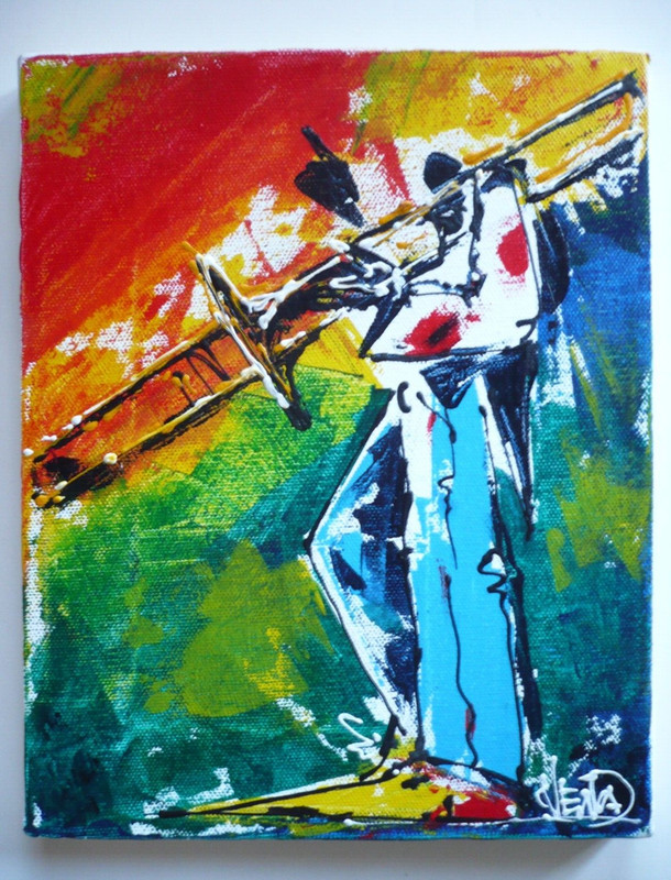 MYSTERY ART, MODERN JAZZ MUSICIAN TROMBONE PLAYER NEW ORLEANS ?? SEMI ABSTRACT
