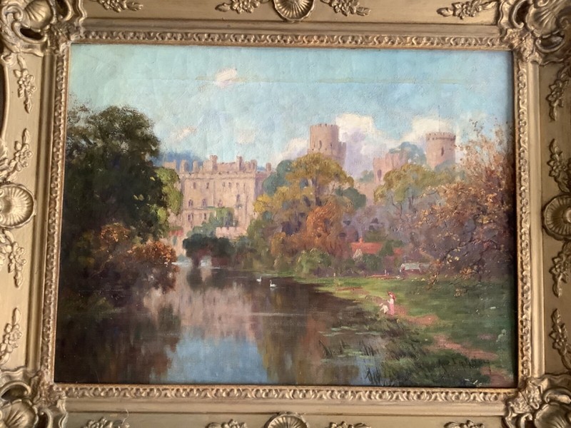 1930’S IMPRESSIONISM – MEDIEVAL WARWICK CASTLE IN ENGLAND – OIL PAINTING FRAMED