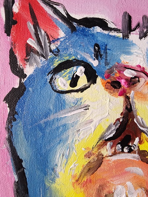 Original Abstract Painting Cat Canvas Neo Expressionist Fine Art Decor 9x12 gallery
