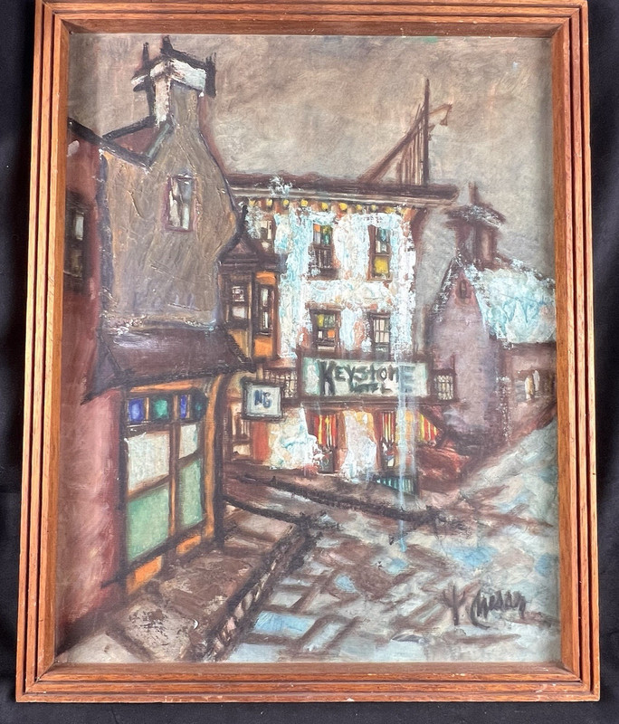 VTG Mid‑Century Modern Original Impasto Oil Painting Cityscape / Keystone 16×20