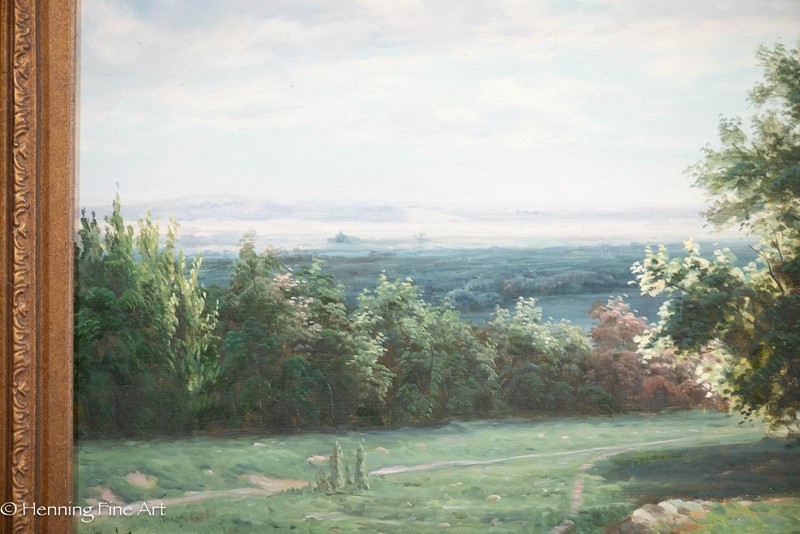 Stunning Landscape Painting of Vast Landscape Flowers & Distant Mountains 33x39" gallery