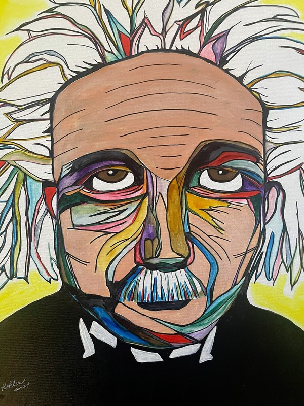 Original painting 22x28" canvas Albert Einstein by Lynne Kohler gallery