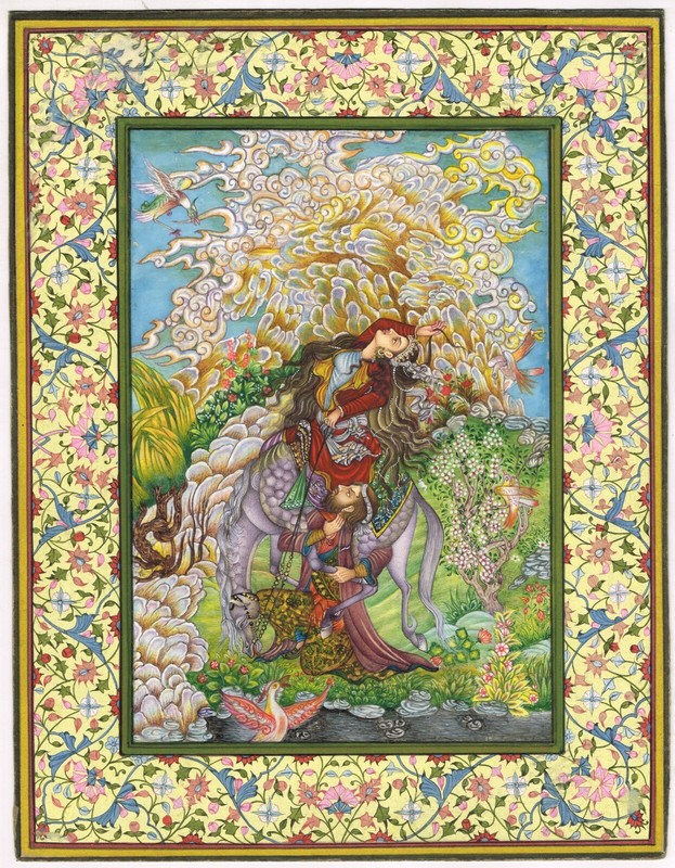 Persian Miniature Painting Of Composite Couple Of Horse On Paper 9.5×12 Inches