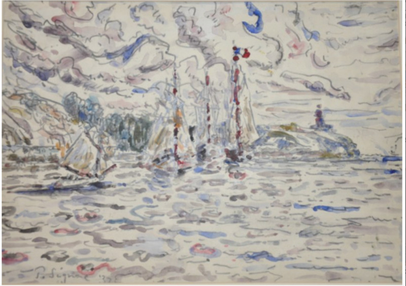 PAUL SIGNAC, ORIGINAL PAINTING, WATER COLOR, «VIEW FROM NICE»