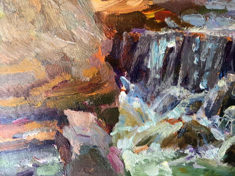 Oil Painting Mountain Waterfall Batrakov V. Unframe Original Home Decor nAAA2385 gallery