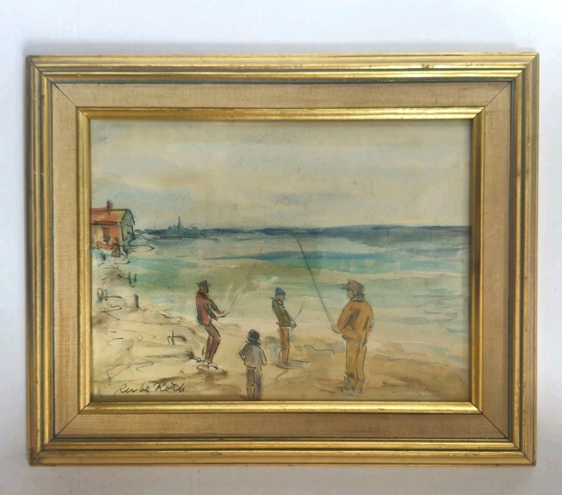 Rubi Roth Original Water Color/Gouache Painting MC Post Impressionist Beach