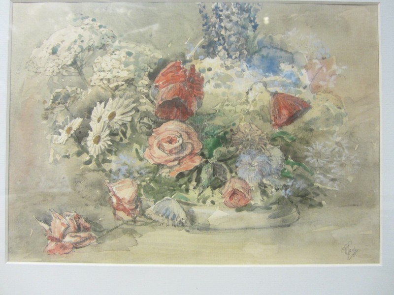 LISTED ARTIST CONNECTICUT N ROSS PARKE WATERCOLOR MIXED BOUQUET FLOWERS FRAMED gallery