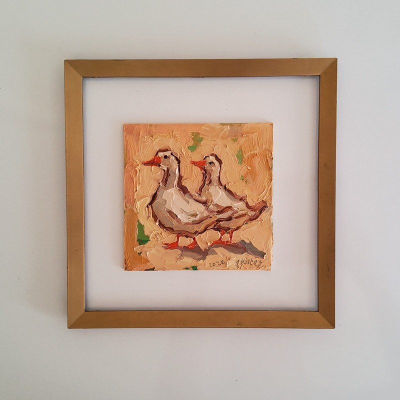 Ducks Gooses Painting Original Oil Artwork Semi Abstract Modern Small Wall Art gallery
