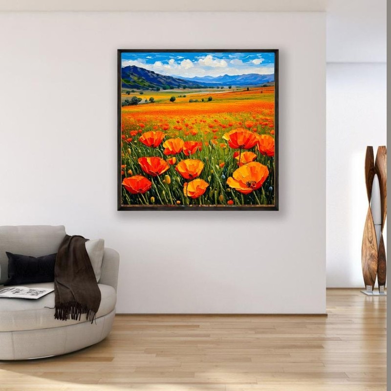 ORIGINAL Oil PAINTING on Canvas California Poppy Textured Custom Art 12x12 in gallery