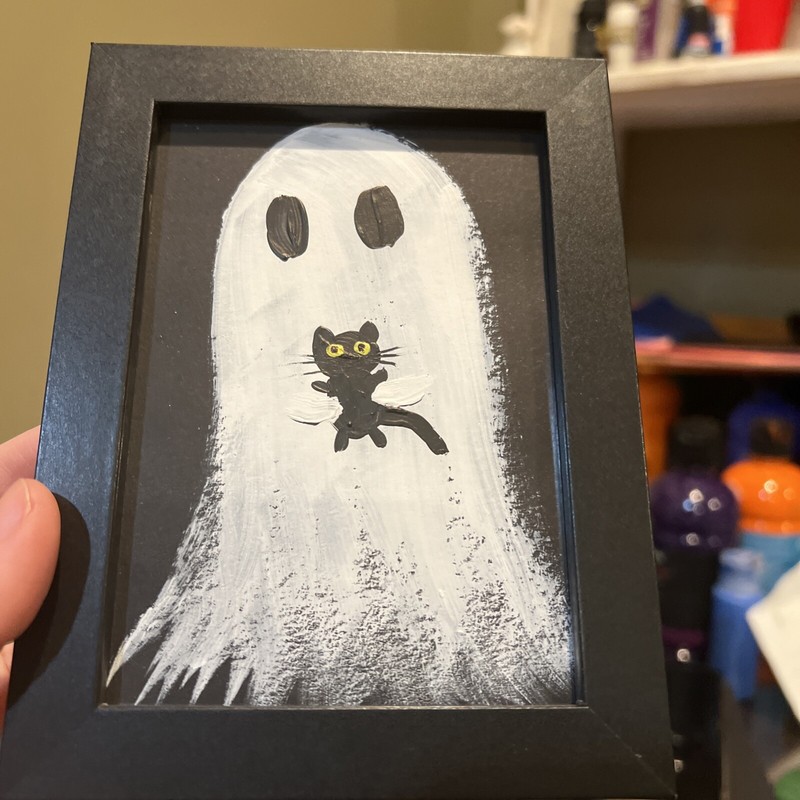 Halloween,ghost,cute,original,miniature Painting,small,mini,framed
