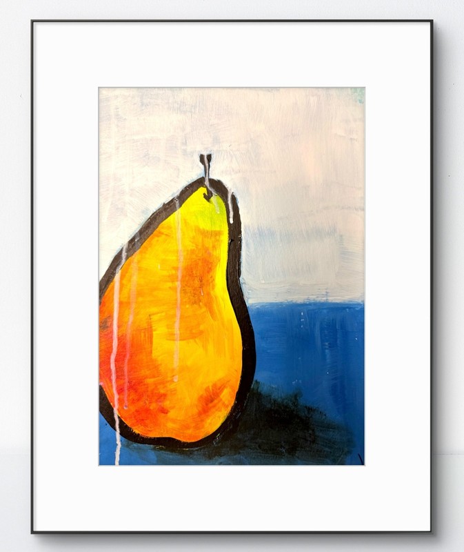 Original Art Pear 9×12 Heavy Art Paper Expressionism Abstract Colorful Acrylic