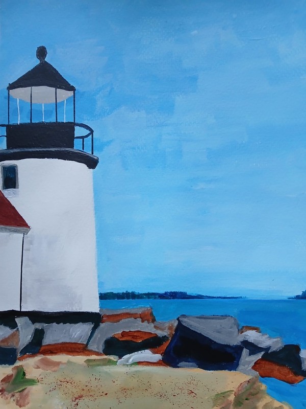 Impressionism 11×14 Cape Cod Ocean Lighthouse acrylic painting Art original