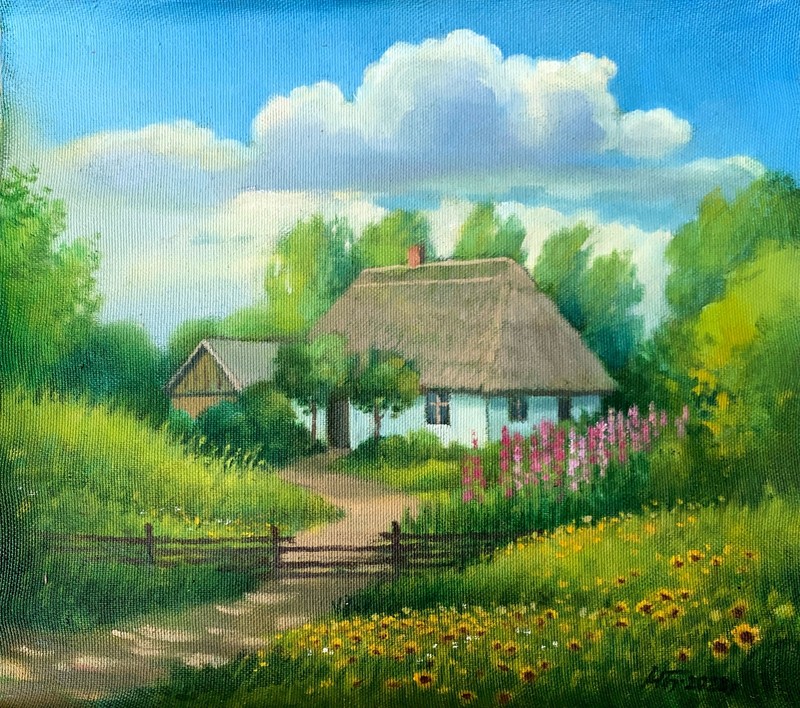 Oil Painting Country Coziness M. Burdylo Unframed Original Decor Art nAAA3409