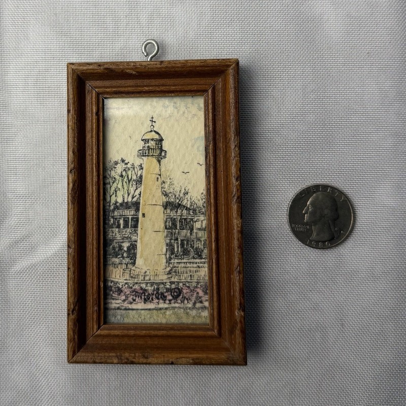 Joe Moran Biloxi Lighthouse Mini Framed Print Pen Ink Mississippi Tiny Art 4" gallery