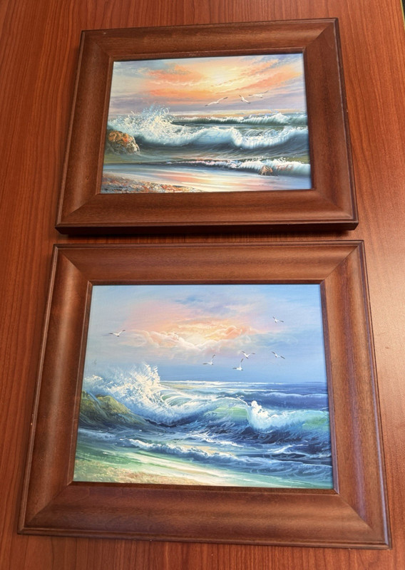 Original Seascape Paintings Matching Set Framed 8×10 Coastal Ocean Signed Taylor