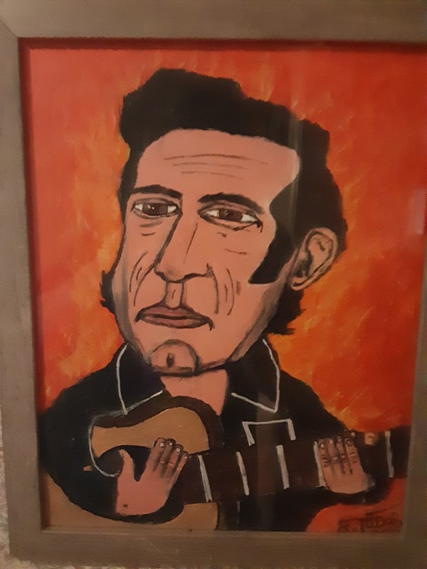 Johnny Cash original oil painting in nice frame by R. Tudor from 2015 