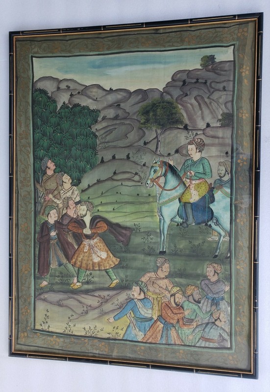 Original Mid century Traditional Indian Sikh Hindu Folk Art Large Silk Painting gallery