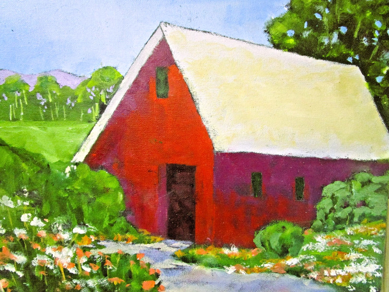 California RED BARN Lynne French Signed California Landscape 11x14 Art Painting gallery