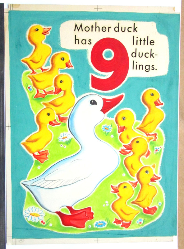 1950 DUCKS CHILDRENS BOOK PAINTING COUNT ANIMALS ORIGINAL drawing art cel duck gallery