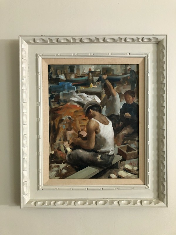 De Julio Original Oil Painting on Canvas w/Wood Frame, Signed, 15″ x 19″ (Image)