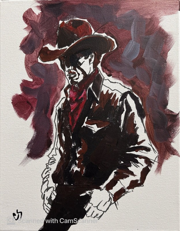 Abstract Rustic Cowboy Original Acrylic Painting 11×14 Signed Canvas Art