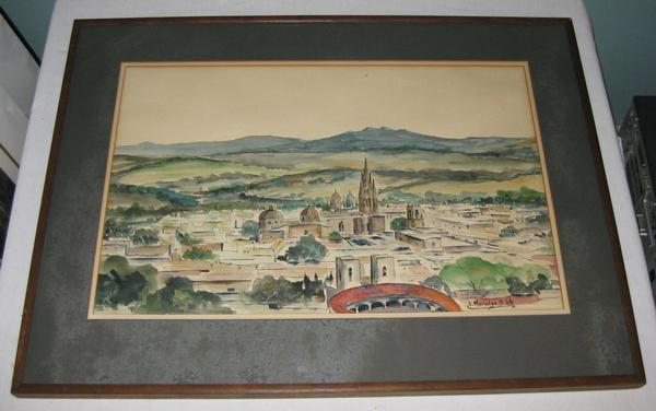 1960 SPANISH SCHOOL MODERNIST URBAN LANDSCAPE PAINTING