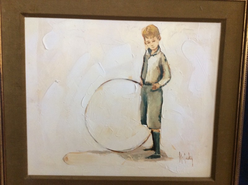 Painting Oil Boy with Hoop by Bill McCauley (1931-1989)