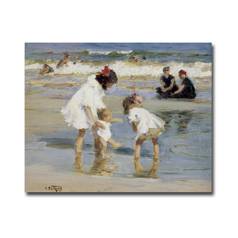 Children Playing at the Seashore by Potthast Canvas Giclee Art (16 in x 20 in)