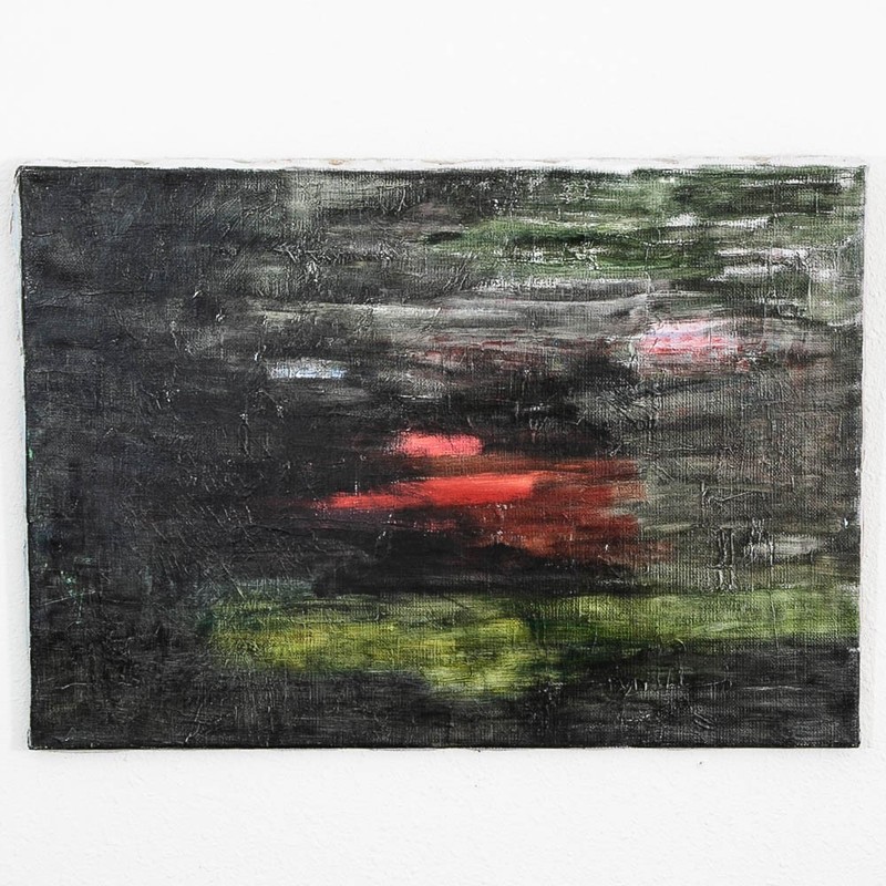 Mid Century Modern Painting Art Abstract Expressionism Green Red Yellow Mcm