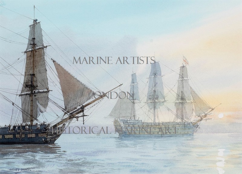 GEOFF HUNT: «Farewell to England» Nelson & HMS Victory Original Watercolour