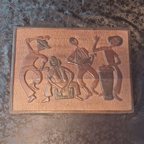 Caribbean Hand Carved Framed Art – Music Band Percussion RARE