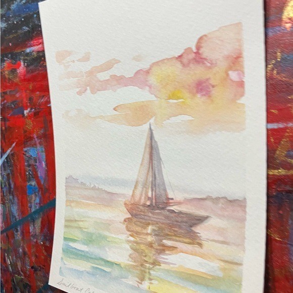 Sailboat Sunset Original Painting schooner art ocean marine nautical Artettina gallery