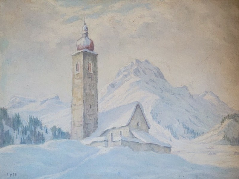 Karl Eyth Antique Winter Landscape Oil Painting Signed