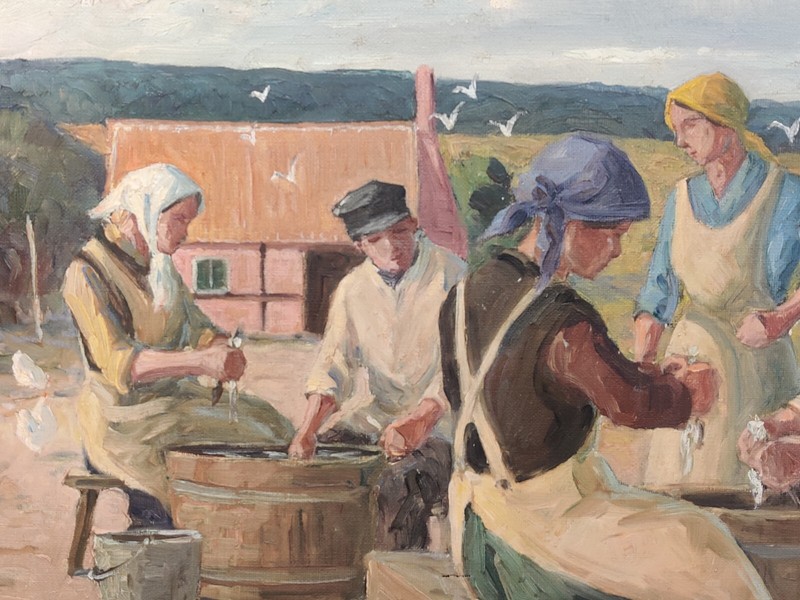 Axel Hansen (1896-1936): CLEANING FISH, original oil painting gallery