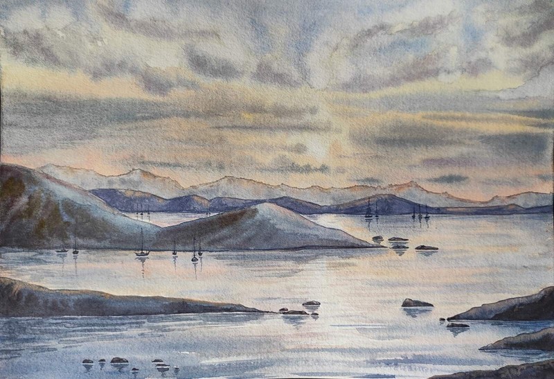 Original Artwork Modern Painting Landscape SKY SEA Nautical Seascape Art Gift A4