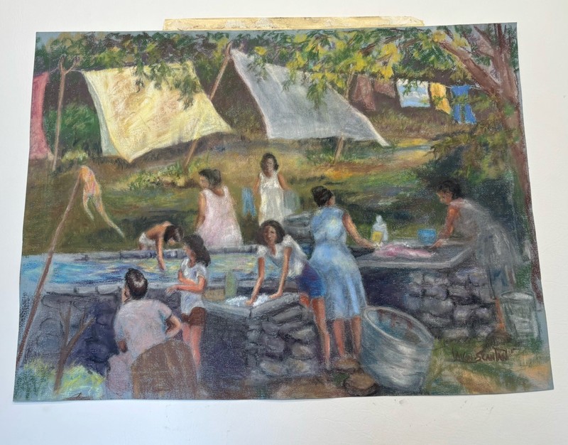 Original LaVon Scanlan Oil Painting -“The Washerwomen” – Southern Folk Art 18×25