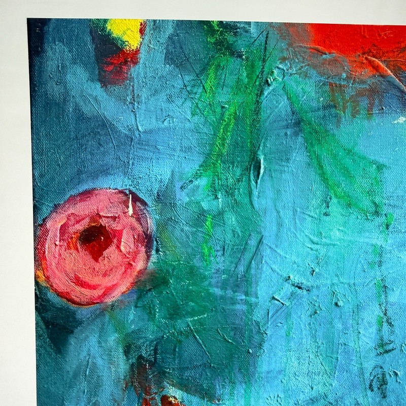Abstract Floral Art Painting PRINT on Paper Bright Colorful Blue Pink 11"x14” gallery