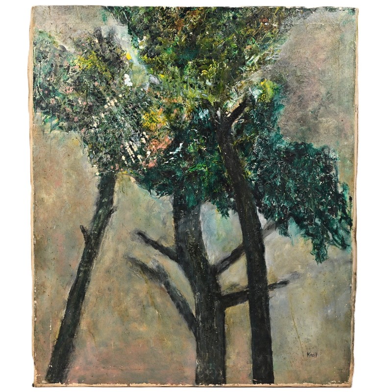 LEON KROLL Original Vintage Signed Floral Botanical Landscape Oil Painting