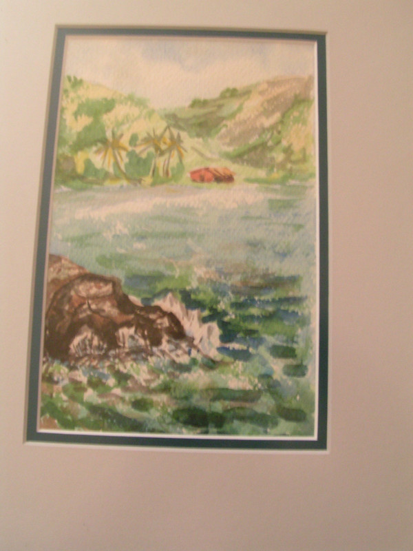 Framed Original Coastal Landscape Scene Watercolor-Big Island Hawaii 11" X 14" gallery