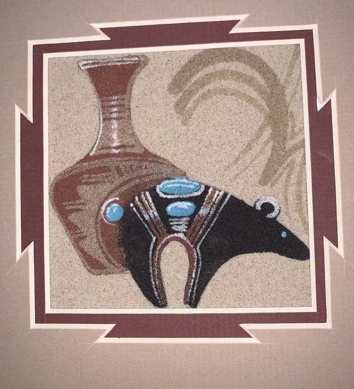 Original Michael Watchman Bear Navajo Native American Indian SandArt Frame 7.25” gallery