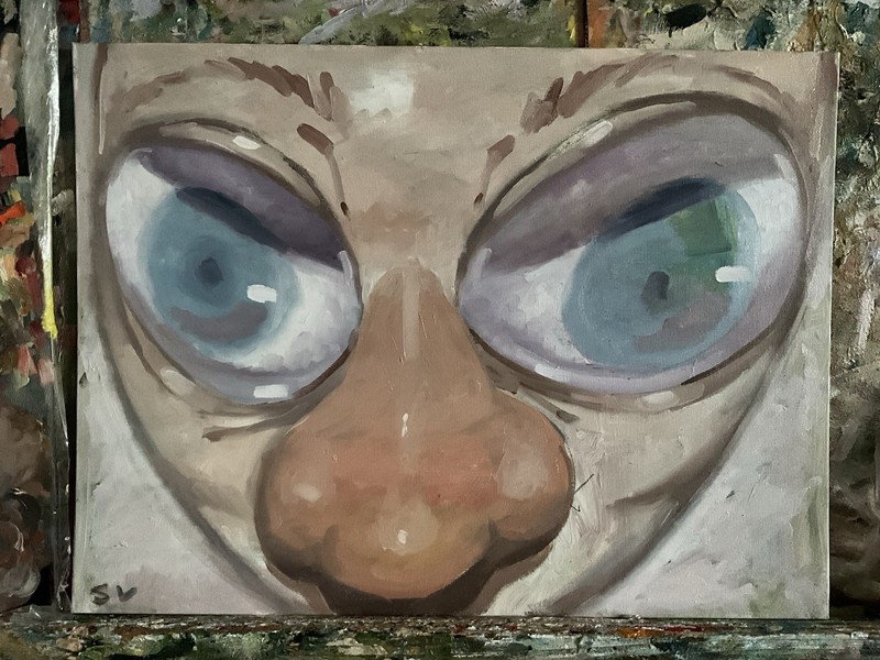 French Realism Eye Gradient Study Human Face 16×12 Org Oil Painting On Canvas