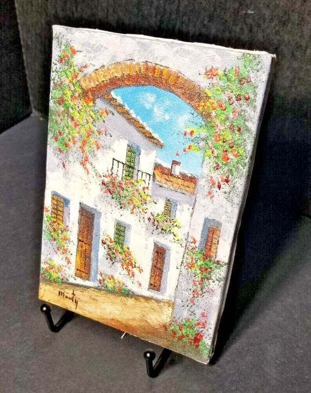 Mouty Original Painting on Canvas, 8" x 5", White House and Flowers gallery