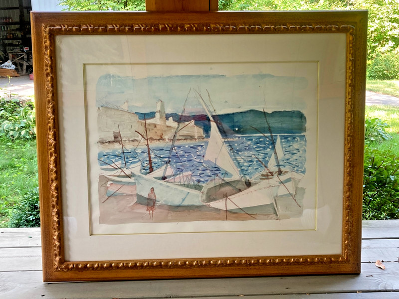 Charles Levier Signed Original Seascape Watercolor Painting, Framed. 27″ x 33″