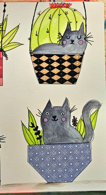 Original Black Cat Collage Mixed Media Art Succulent Garden Folk Art OOAK gallery