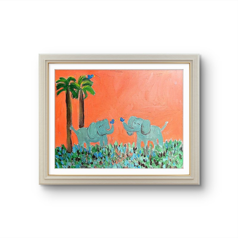 Two Elephants In Love Unique Abstract Expressionism Wall Art Canvas gallery